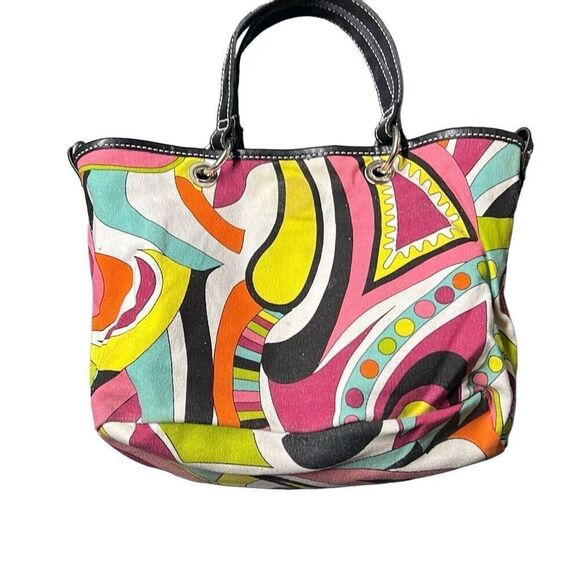 Psychedelic Abstract Tote Bag Black, Pink & Yellow reversible to black - Picture 2 of 11